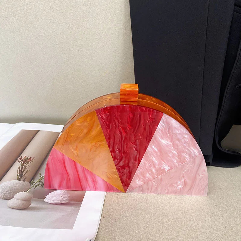 Acrylic Evening Box Bag For Women Clutch Purses Elegant Lady Prom Wedding Party Handbags Half Moon Crossbody Shoulder Bags
