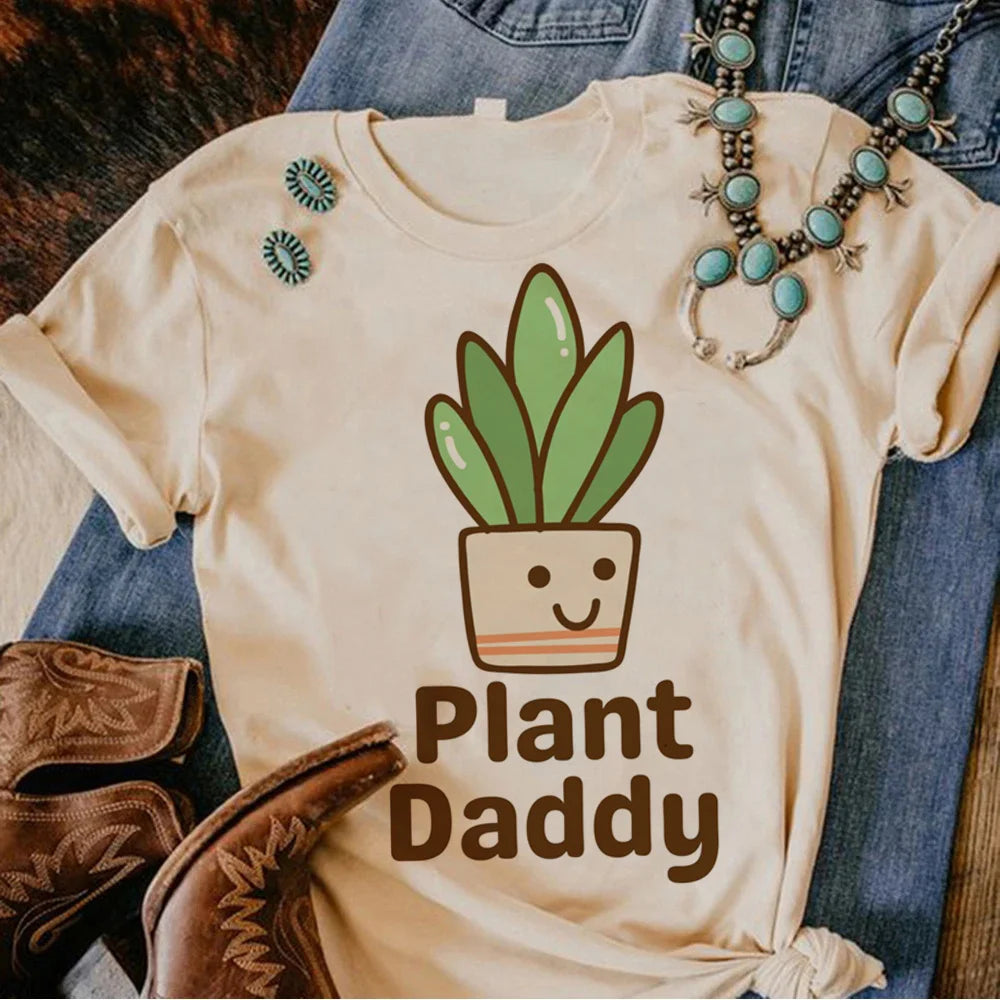 Plus Size Plants Love Printed Tee Women Streetwear Summer Top Female Round Neck T-Shirt Short Sleeve for Daily Wear Casual Tees