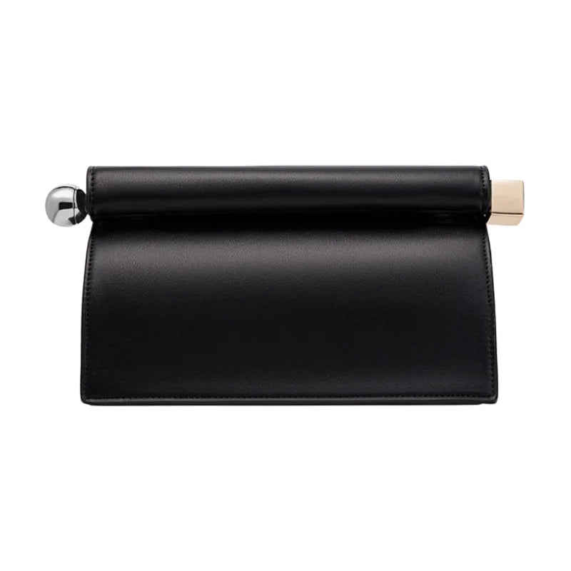 Large Silver Curled Edge Folding Handbag Fashion Premium Metalic Single Shoulder Crossbody Bag High Texture Leather Clutch Bag