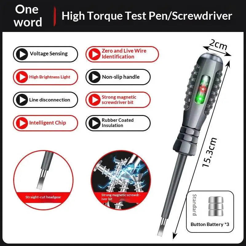 High Torque Strong Magnetic Voltage Test Pen Screwdriver For Electricity Detection 2-in-1 2pc Screwdriver Electricity Detector