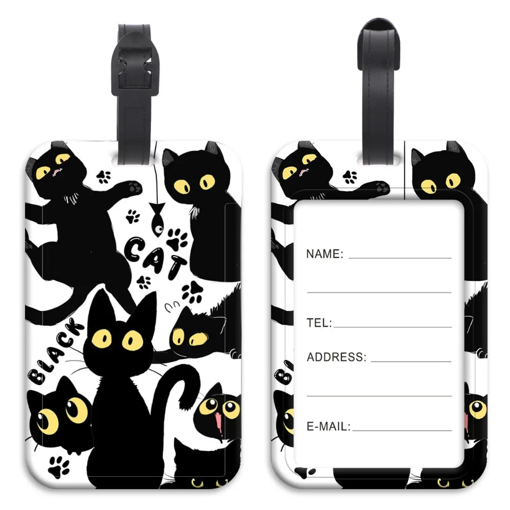 Anti-Lost Listing Plastics Baggage Tag Artistic Suitcase Backpack Hang Rope ID Card Holder Cute Cats Badge Holder