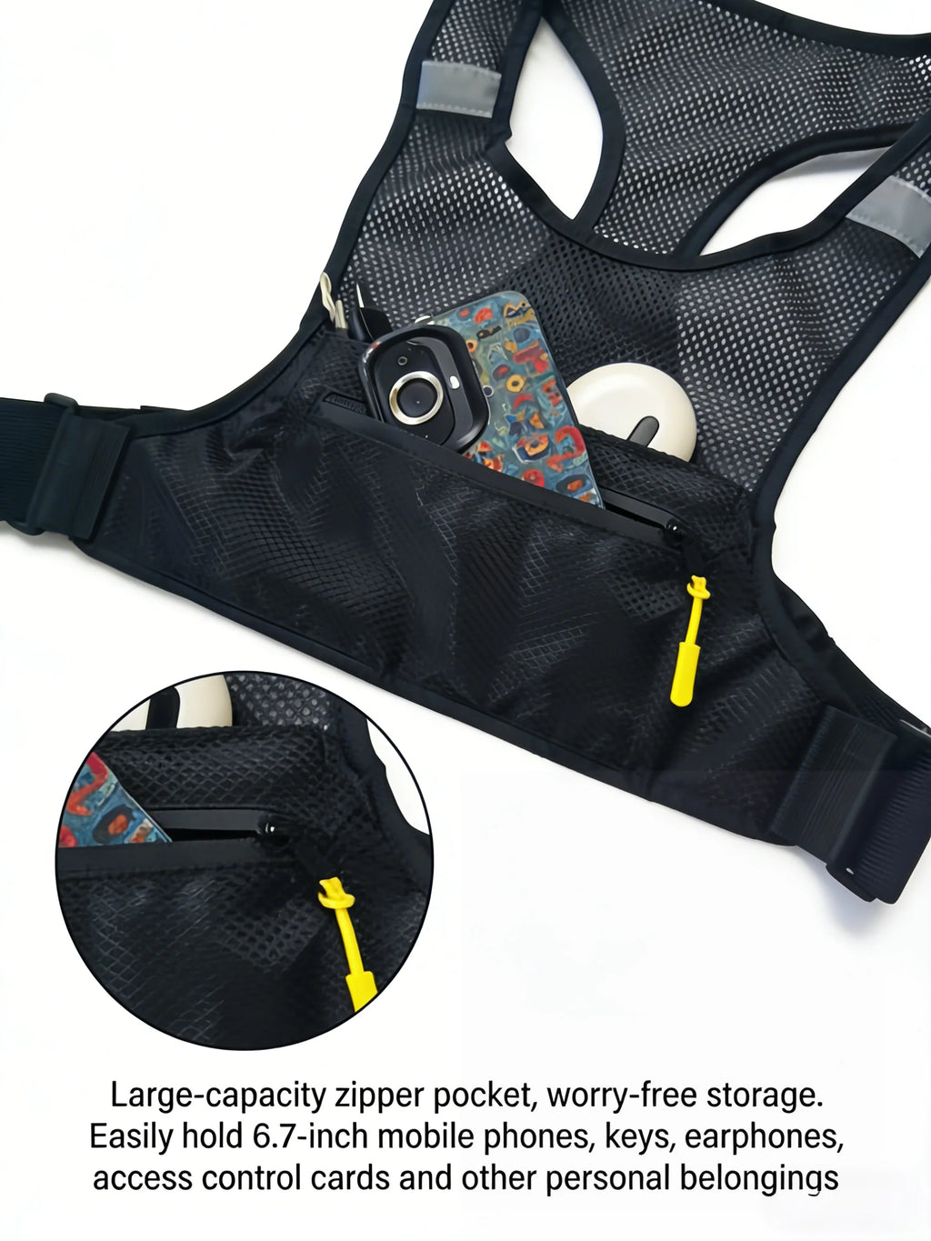 Reflective Running Chest Bag Fits 6.7" Phone - Breathable Lightweight for Marathon, Cycling, Hiking