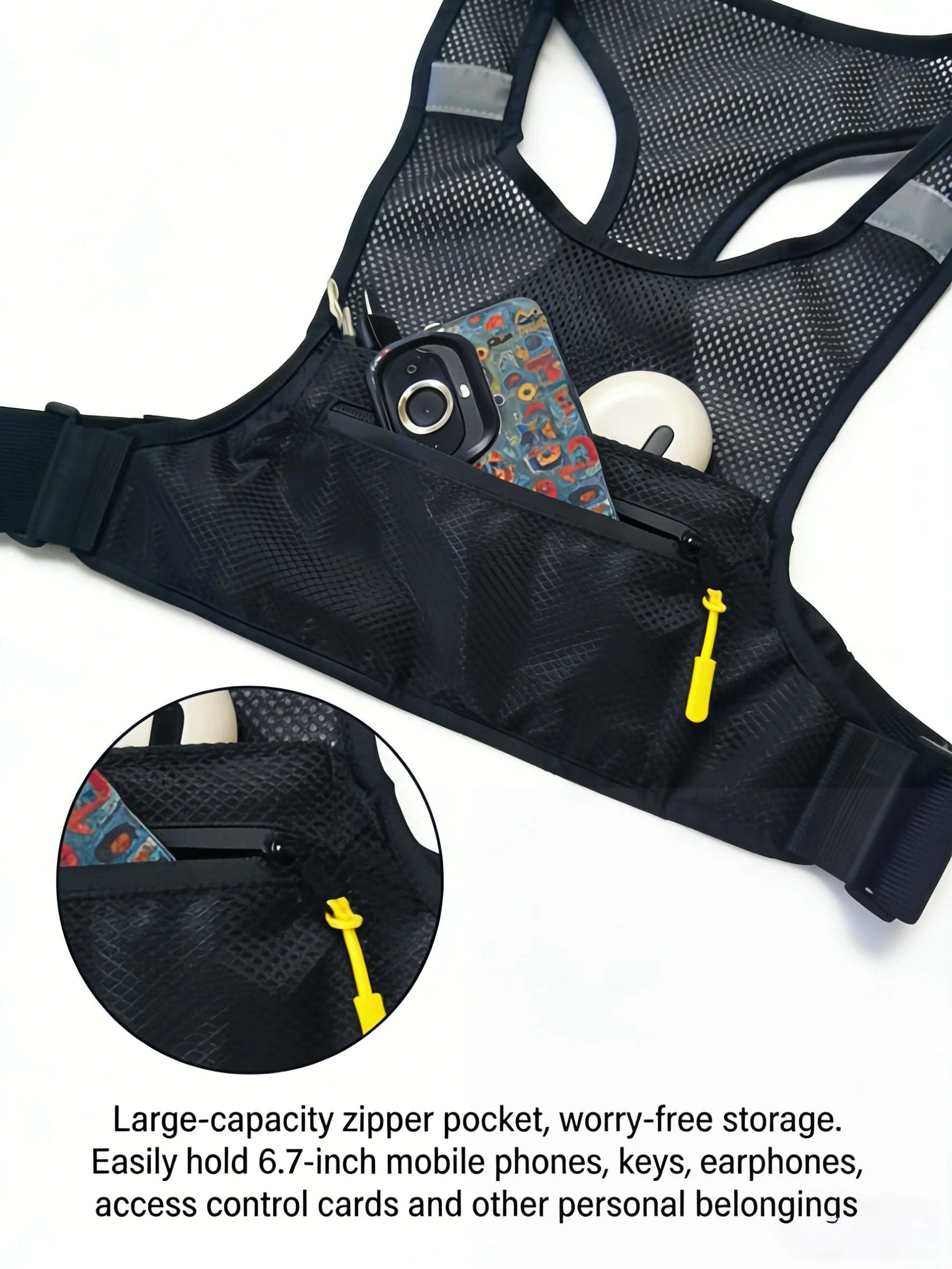 Reflective Running Chest Bag Fits 6.7" Phone - Breathable Lightweight for Marathon, Cycling, Hiking