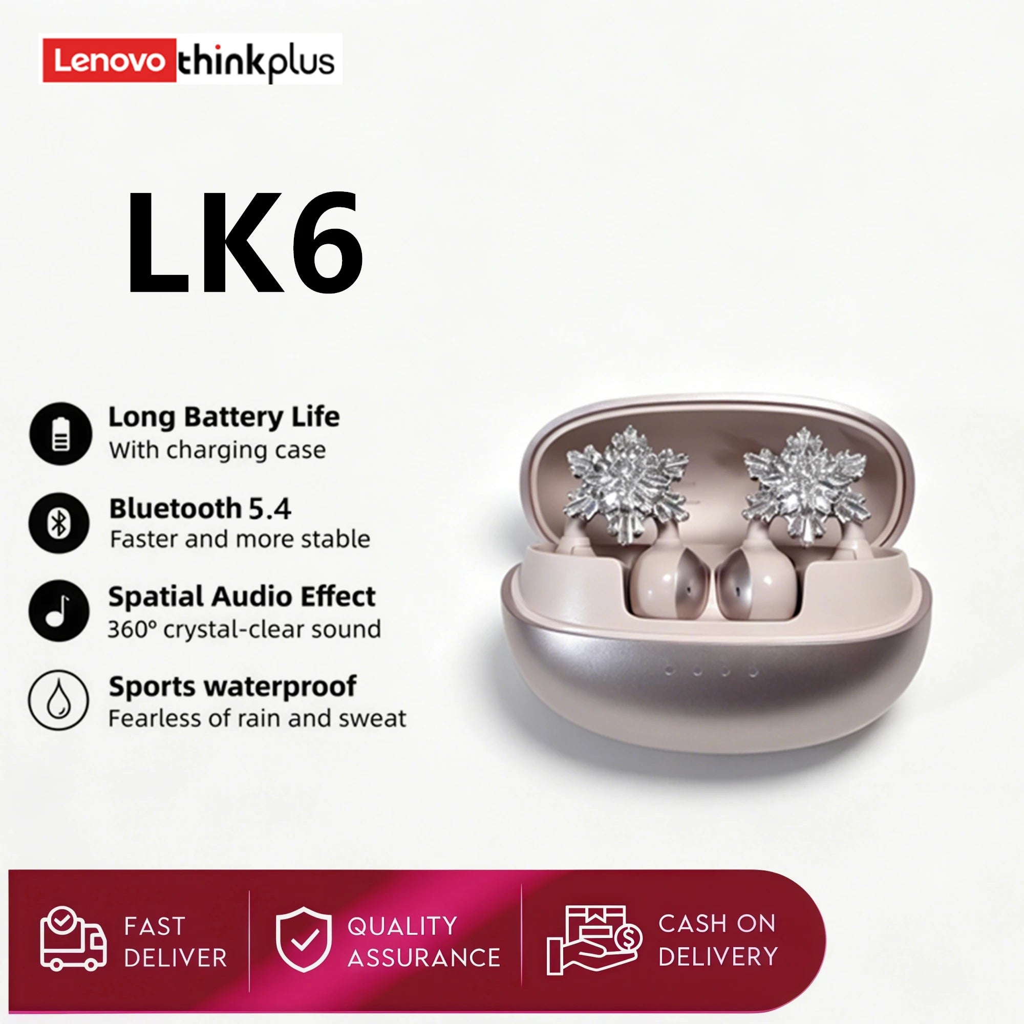 Original Lenovo LK6 Wireless Bluetooth Sports Earphones Ear Clip HD Stereo Headsets HIFI Music Noise Reduction Gaming Earbuds
