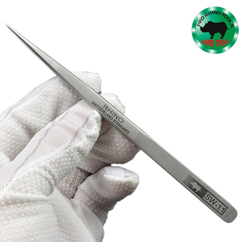 Japan RHINO SW Tweezers Frosted Anti-Magnetic Anti-Acid Slender Pointed Precision Forceps Electronic Components Clamping Tool