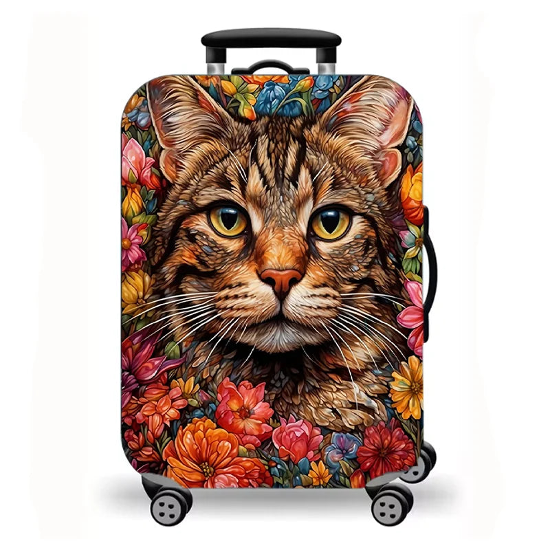 Luggage Cover, Cute Cat Print Stretch Suitcase Protector for Travel, 16 Styles Oil Painting Cat Design