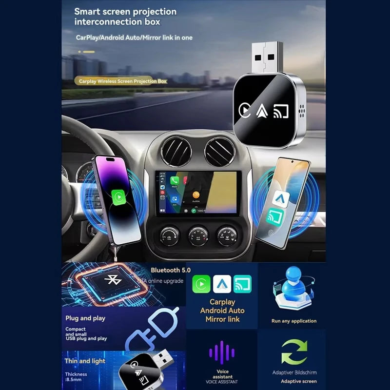 Upgrade 3 in 1 Wireless Carplay Mirror Link Adapter Instant Wired to Wireless Conversion Plug & Play for Wired Carplay 2026