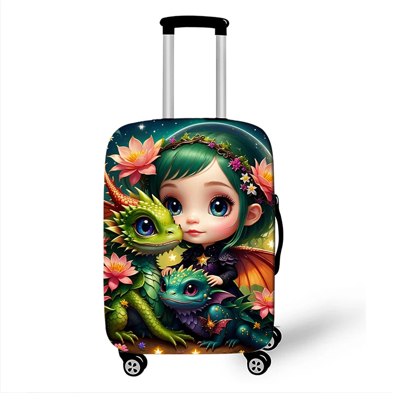 Cute Dragon Baby Print Luggage Cover Fantasy Animals Accessories Elastic Trolley Case Protective For Travel Anti-dust Covers