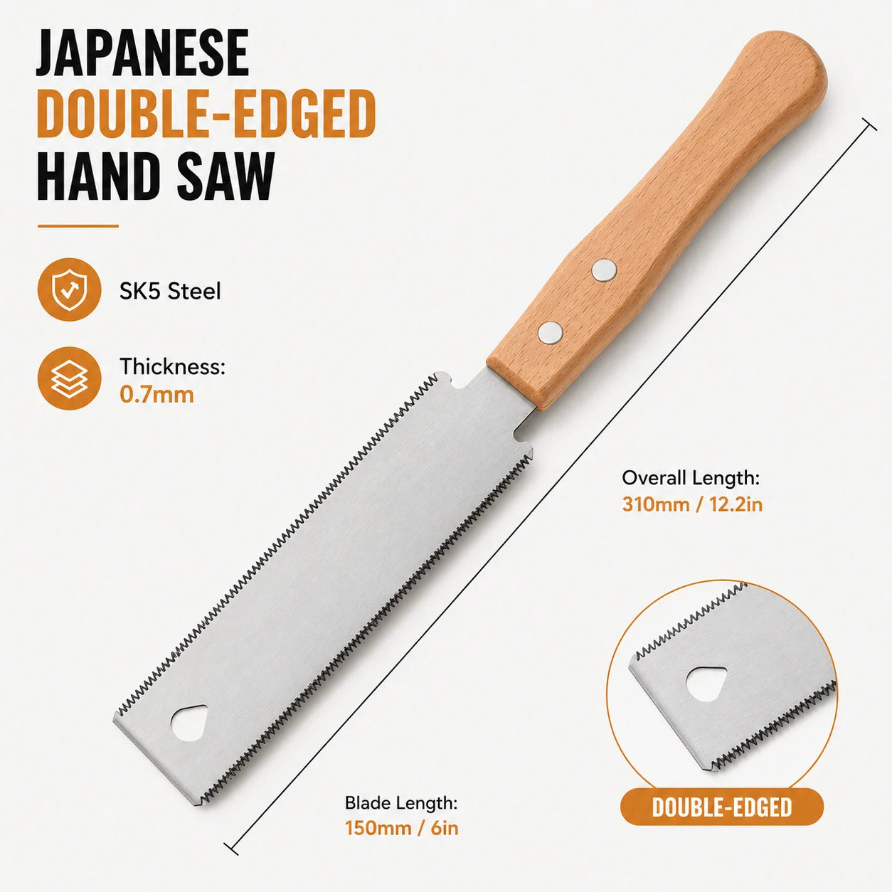 1pc Japanese Double-Edged Hand Saw, SK5 Steel 6-Inch Fine-Tooth Pull Saw for Carpentry Gardening, Portable Mini Woodworking Tool