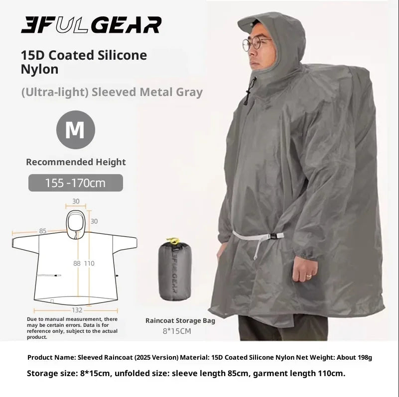 3F UL GEAR Sleeve Raincoat Outdoor Ultralight 15D/20D/220T Nylon Rain Jacket Waterproof Cycling Hiking Jackets Poncho Raincoat