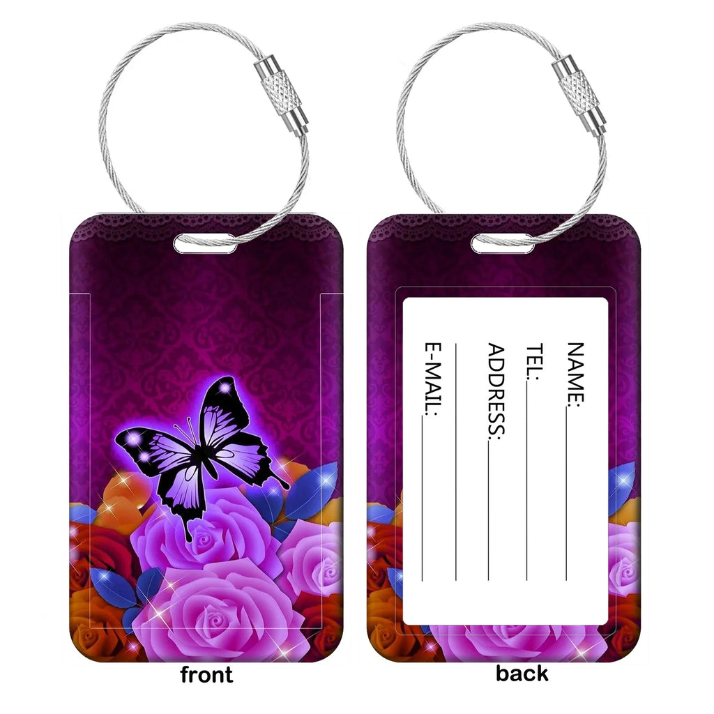 Purple Creative Art Style Luggage Tag for Suitcases Travel ID Bag Tag for Women Backpacks Address Holder Baggage Boarding
