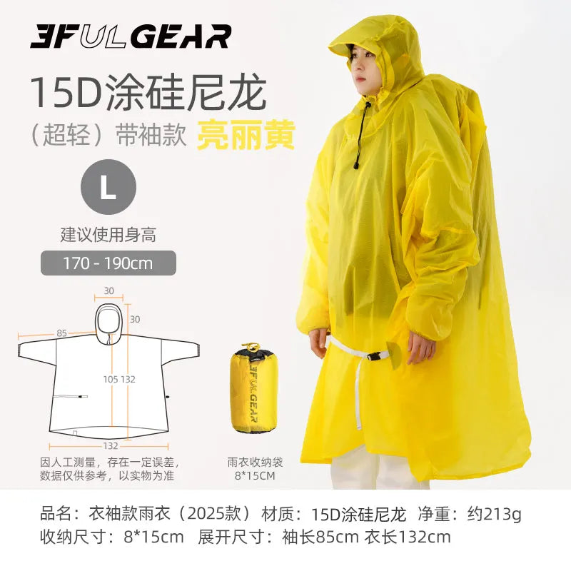 3F UL GEAR Sleeve Raincoat Outdoor Ultralight 15D/20D/220T Nylon Rain Jacket Waterproof Cycling Hiking Jackets Poncho Raincoat