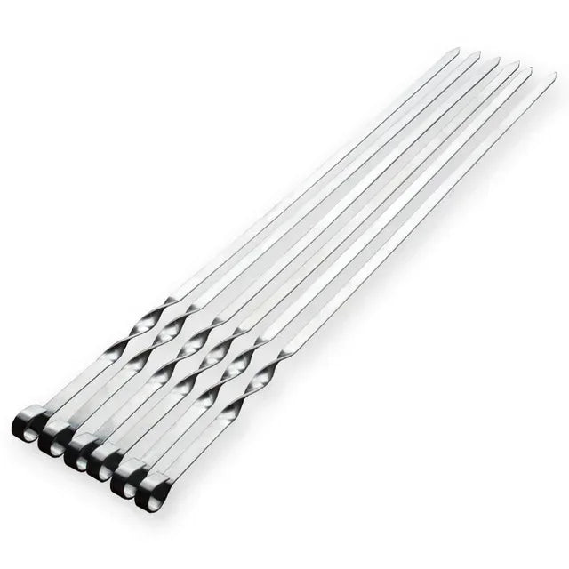 55cm BBQ Skewers Long Handle Shish Kebab Barbecue Grill Sticks Wood BBQ Fork Stainless Steel Outdoor Grill Needle Bags