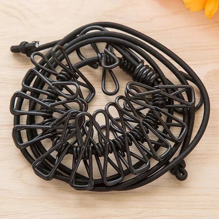 Durable Clothesline Portable Lightweight Windproof Non-Slip 12 Clips Elastic Laundry Drying Outdoor Camping Travel RV Beach Dorm