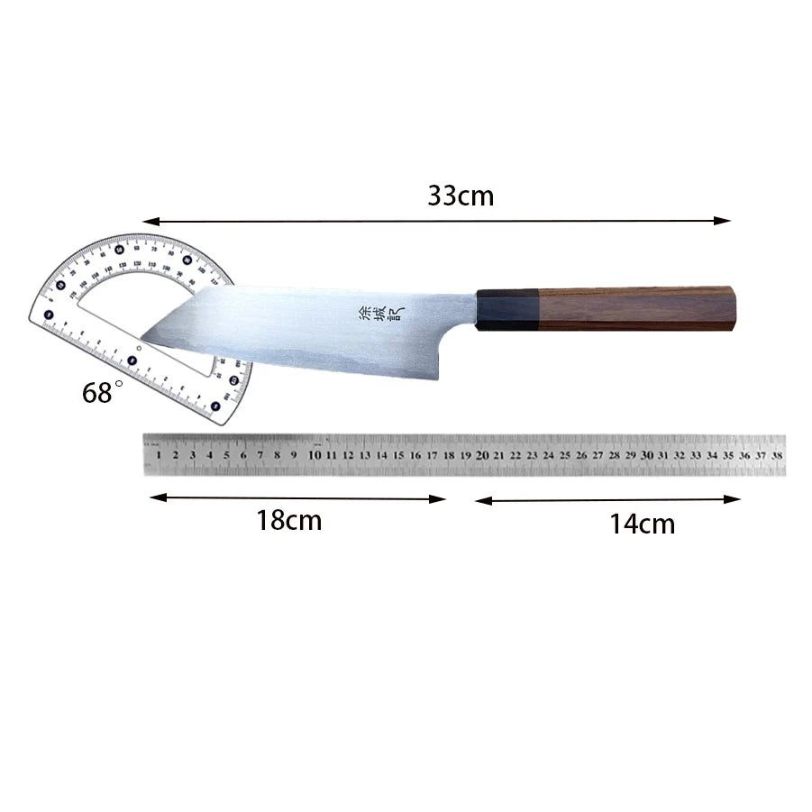 7 Inch Kiritsuke Knife T12A High-carbon Steel Core Sanmai-gawari Blade Slicing Cleaver Handmade Forged Kitchen Knife Wood Handle