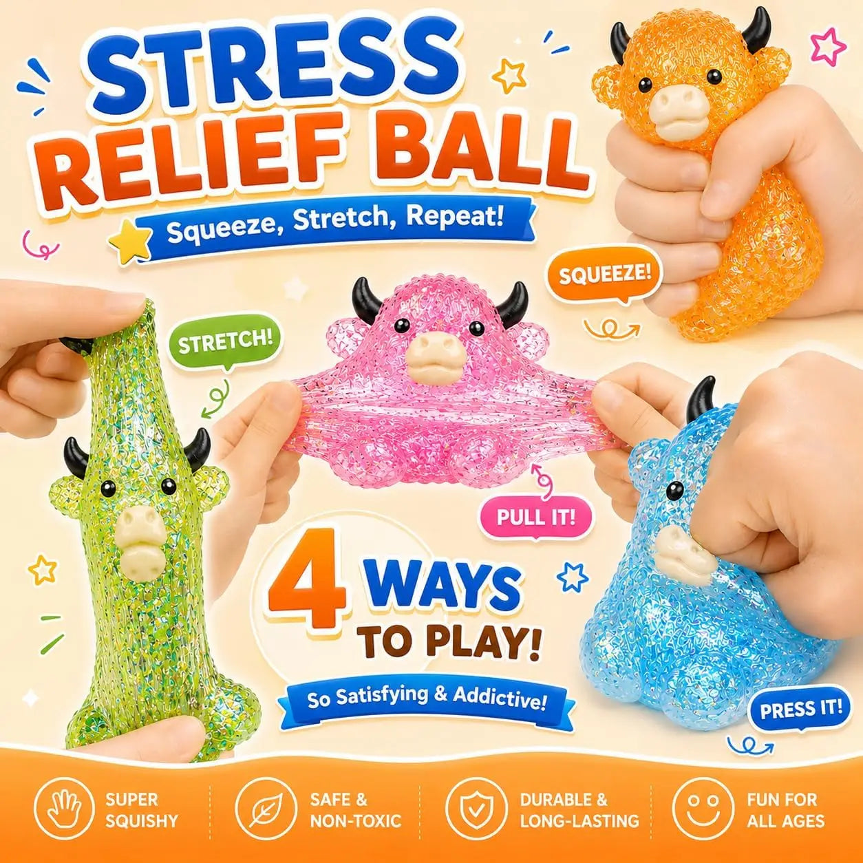 Cute Cow Squishy Fidget Toy Soft Cow Toy Small Cute Animal Anti Stress Decompressions Vent Squeeze Toy