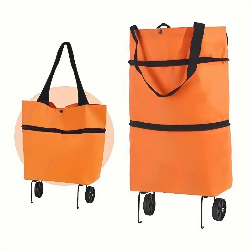 1pc Foldable Handbag, Small Trolley Large Supermarket Shopping Bag, Hand-drawn Grocery Cart Portable Bag