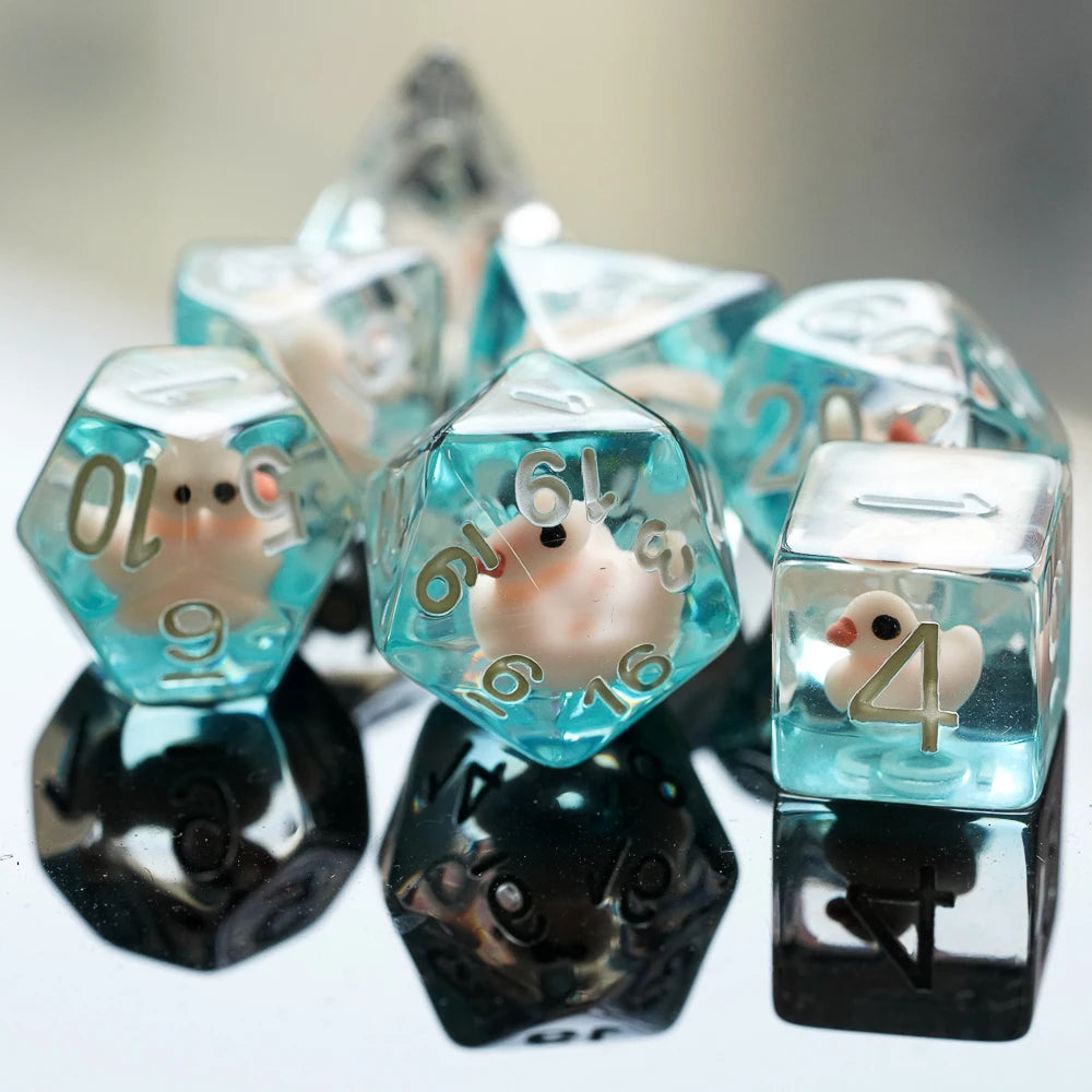 Cusdie Animal DnD Dices Cute Resin 7Pcs Various D4 D6 D8 D10 D% D12 D20  Polyhedral Dice Set for D&D Role Playing Board Games