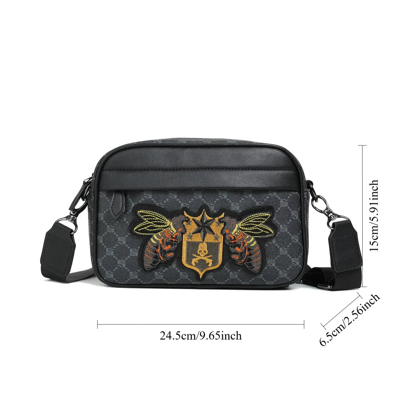 Men's Crossbody Bag Bee Embroidery Shoulder Bag Woman/Man Outdoor Commuting Business Satchels Waterproof PU Slide Men Bags