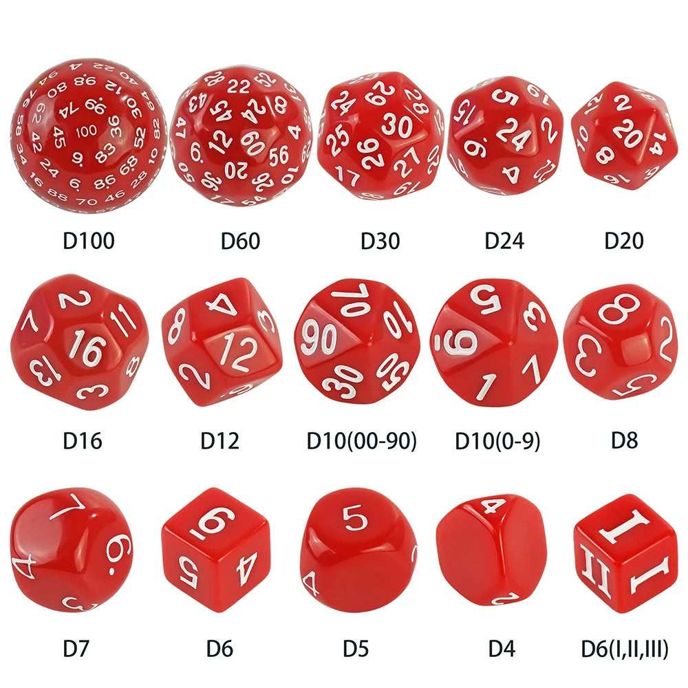 15 Pieces Acrylic Opaque Polyhedral Dice Set D3-D100 Game Dice with Velvet Dice Bag for DND Role Playing Table Games Party