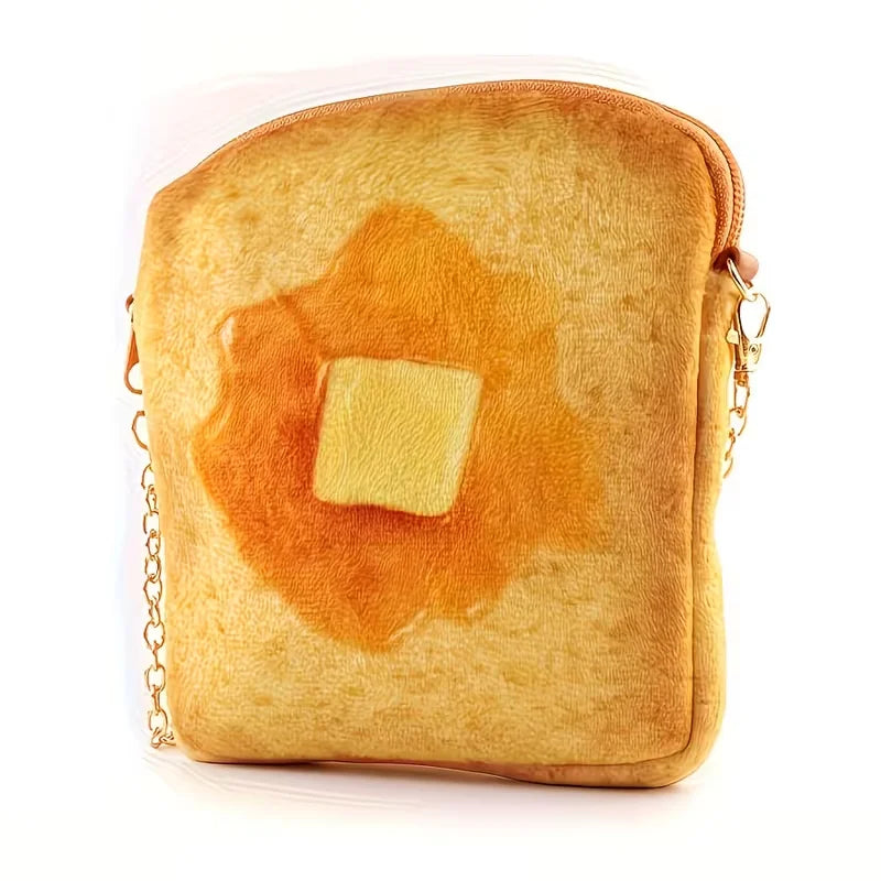 Ladies' Toast crossbody Bag - A cute breakfast style wallet, with chain shoulder strap, zipper closure design and hand-washable