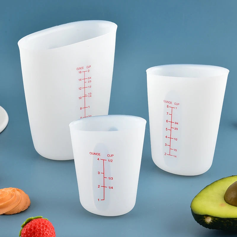 1PC Silicone Measuring Cup with Scale Transparent Measuring Cup Heat Resistant Soft Measuring Cup Baking Tool
