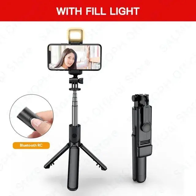 FANGTUOSI Phone Selfie Stick Tripod Bluetooth Remote Wireless Selfi Stick Phone Holder With Beauty LED Fill Light