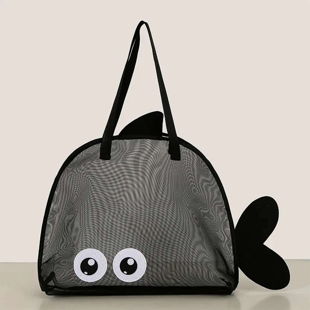 Cartoon Mesh Beach Bag Large Capacity Foldable Sand Toy Storage Tote Bag Lightweight Swim Pool Bag for Beach Travel Camping