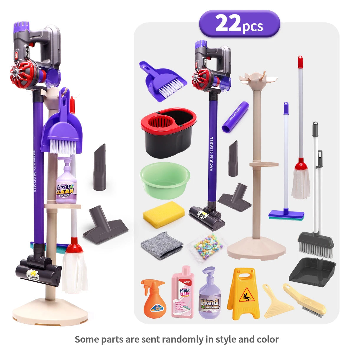 Kids Real Suction Cleaning Play Set with Storage Rack - 3-in-1 Electric Vacuum Cleaner & Pretend Cleaning Tools for Toddlers
