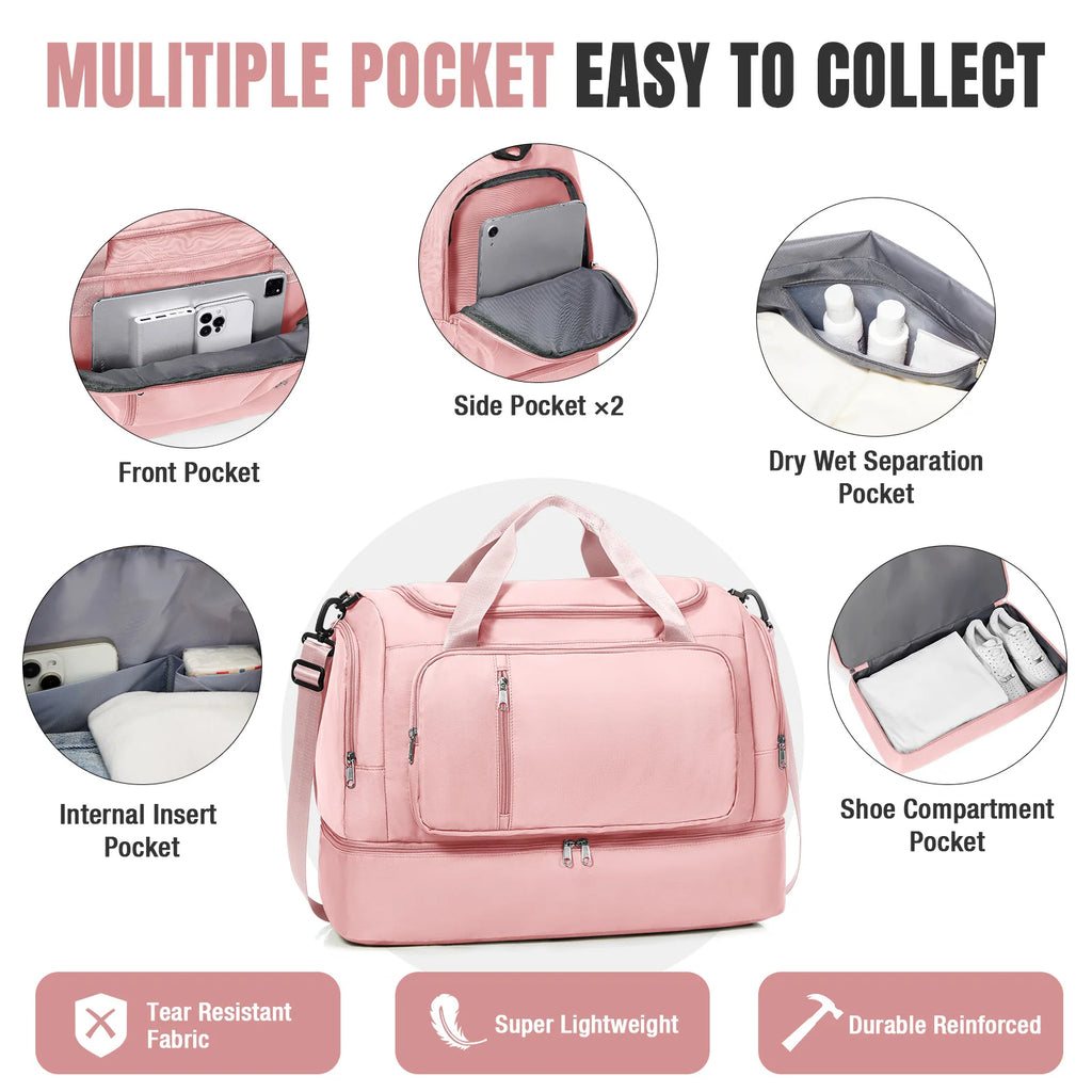 Travel Bag for  Women - Waterproof Large Capacity Multi-Pocket Hand Luggage Bag Gym Bag Weekender Travel Clothing Storage Bag