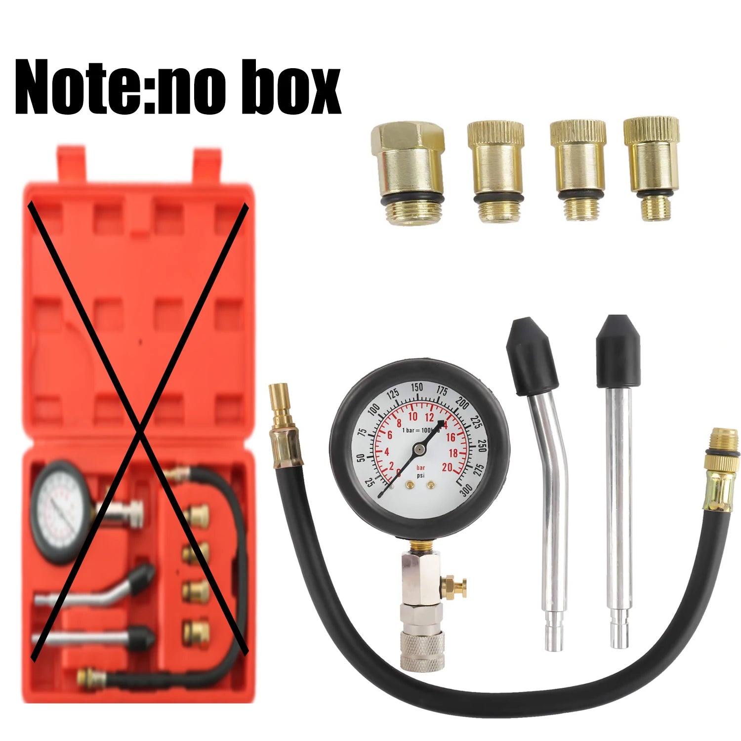 8 PCS Gasoline Engine Compression Tester Set 0-300 PSI Automobile Cylinder Pressure Gauge Kit with M10 M12 M14 M18 Adapter