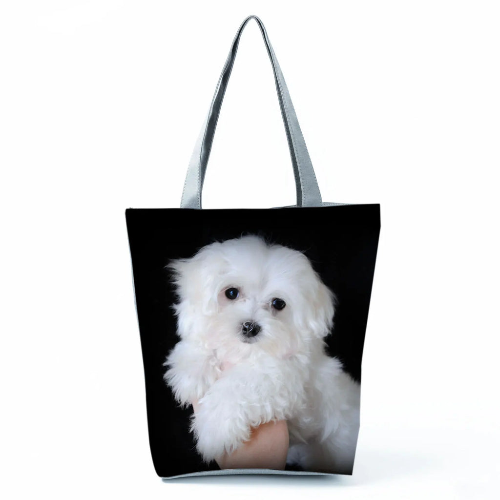 Cute Maltese Dogs Print Handbags Casual Women Shopping Bag Large Capacity Foldable Shoulder Bags Eco Reusable Travel Beach Totes