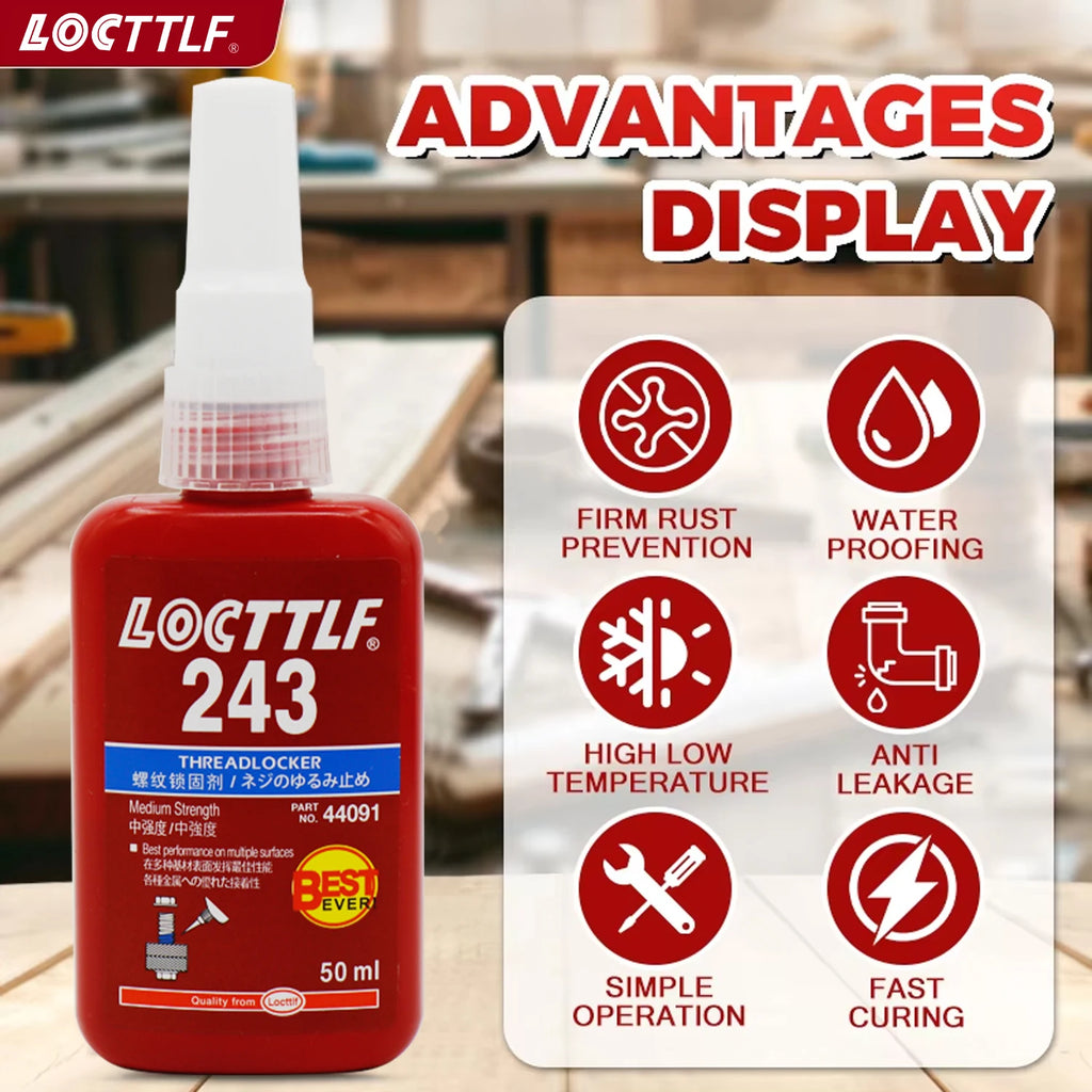 243 Blue Anaerobic Adhesive Medium Strength Threadlockers For All Metal Threaded Components Removable Waterproof 50ML