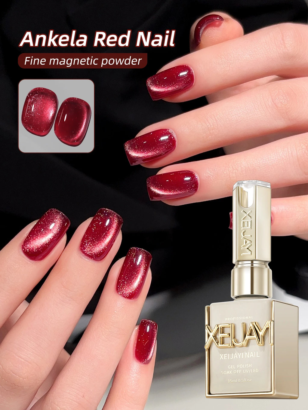 15ml Ankela Red Series 2 Colors Cat Eye Magnetic Gel Nail Polish Starter  Nail Gel Polish Suitable For New Year