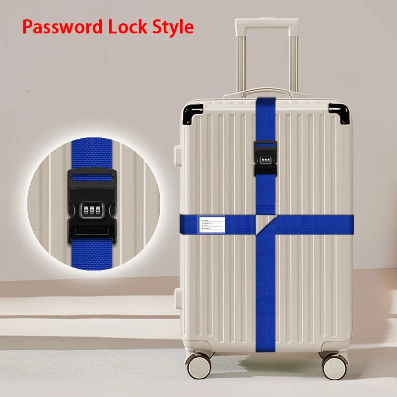 Nylon Cross Luggage Straps with Name ID Card Adjustable Bundling Packing Baggage Belt Password Lock Anti-lost Travel Accessories