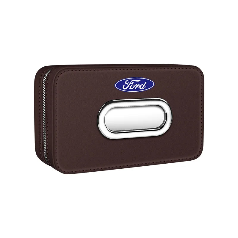 For Ford Mondeo Focus Explorer Escape Kuga Everest Bronco F-150 Ranger Transit Car-Mounted Leather Tissue Paper Storage Box