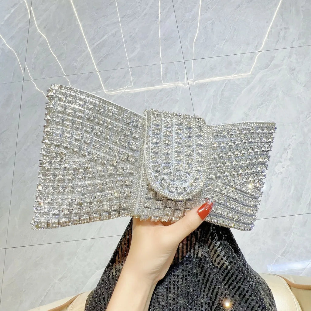 2025 Luxury Bow Design Sequin Dinner Clutches Metal Chain Shoulder Bag Wedding Reception Storage Bag Haute Banquets Evening Bags