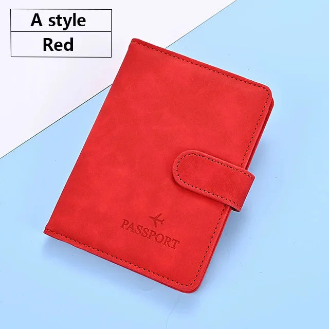 Soft PU Leather Multi Slot Passport Cover with Airplane Logo Snap Closure SIM Card Holder Travel ID Document Ticket Wallet