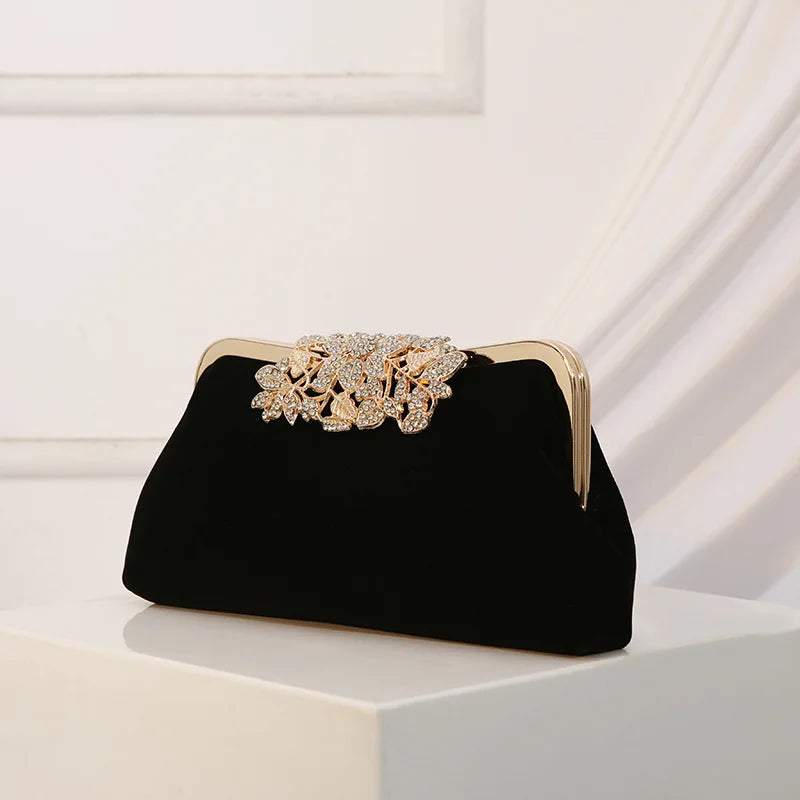 Women Rhinestone Evening Clutch Bags Sparkling Crystal Diamond Party Handbag Purse Vintage Velvet Wedding Cocktail Shoulder Bag
