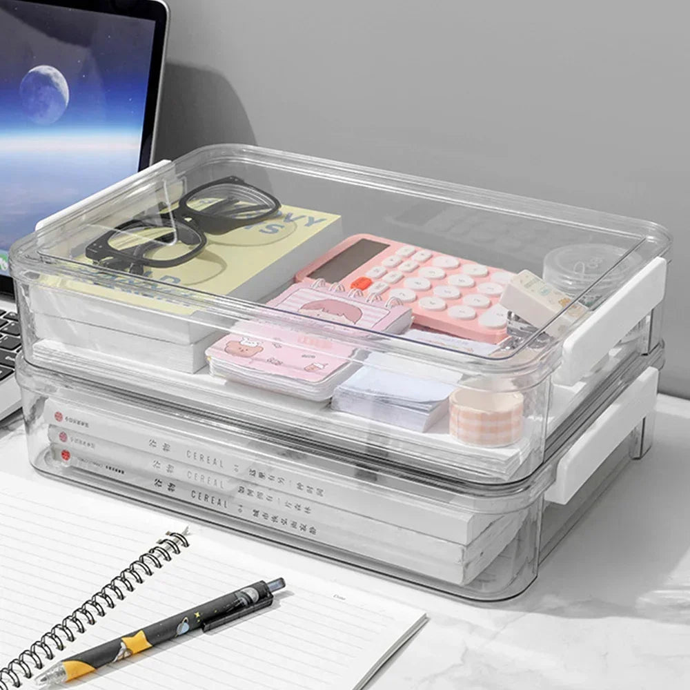 1-3 pcs Clear Plastic Document Storage Box with Handle - A4 File Organizer for Desk, Office, and School