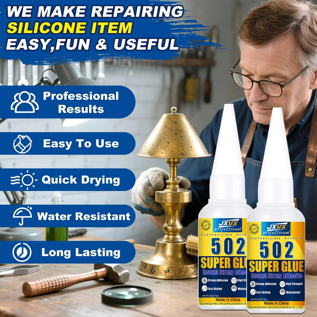 JXVX 1-5pcs High-Strength 502 Super Glue Instant Adhesive High-Temperature Resistant Bonding Agent Suitable for Metal, Plastic, PVC, and Wood Powerful Liquid Glue Tool with Dispenser Included.