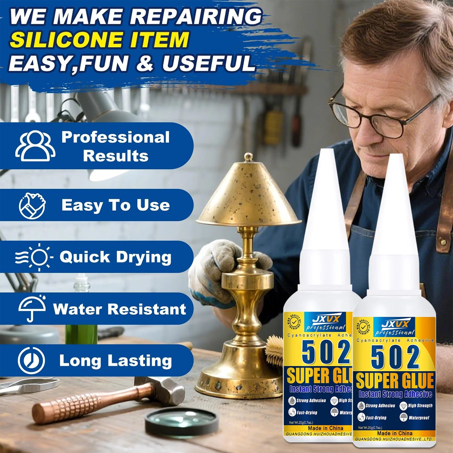 JXVX 1-5pcs High-Strength 502 Super Glue Instant Adhesive High-Temperature Resistant Bonding Agent Suitable for Metal, Plastic, PVC, and Wood Powerful Liquid Glue Tool with Dispenser Included.