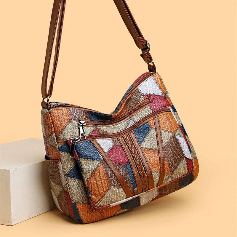 Vintage PU Crossbody Bag Retro Multi Layer Shoulder Bag Women's Fashion Handbag & Purse Female Work Travel Messenger Bag