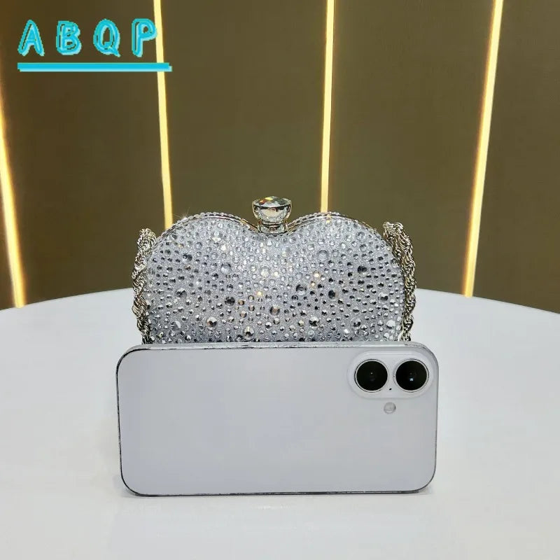 Dinner Handbag Luxury Brand Diamond-encrusted Dinner Party Women's Shoulder Bag Heart-shaped Fashion Shining Mini Women's Bag
