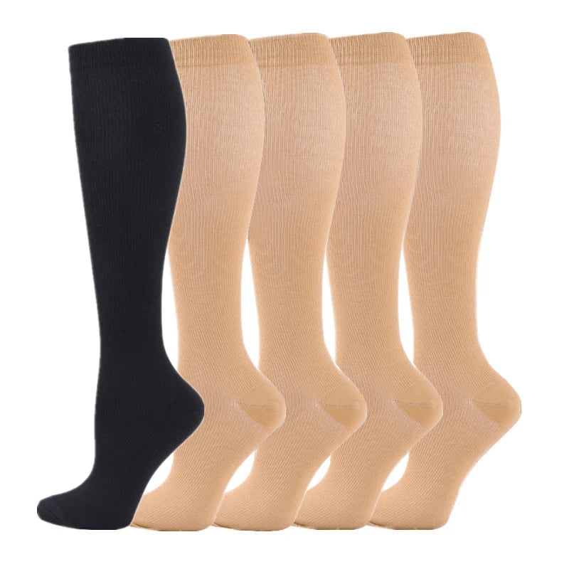 5 Pairs Compression Socks Women Medical Varicose Socks Diabetes Nurse Sports Socks Running Bicycle Basketball Football 20-30mmgh
