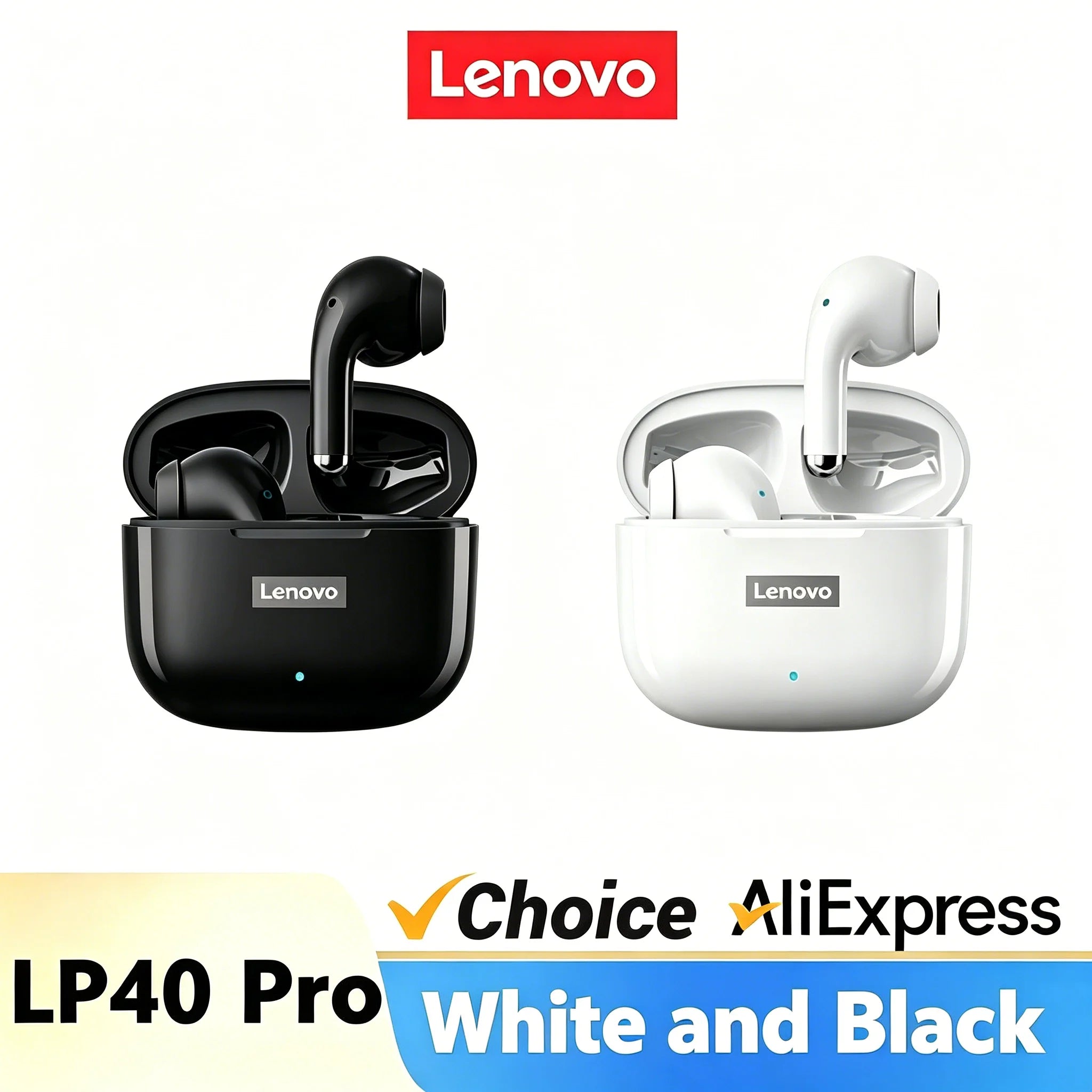 Lenovo LP40pro TWS Wireless Earbuds Bluetooth 5.3 HiFi Stereo Noise Reduction Sports Gaming Headphones for Running Travel Office
