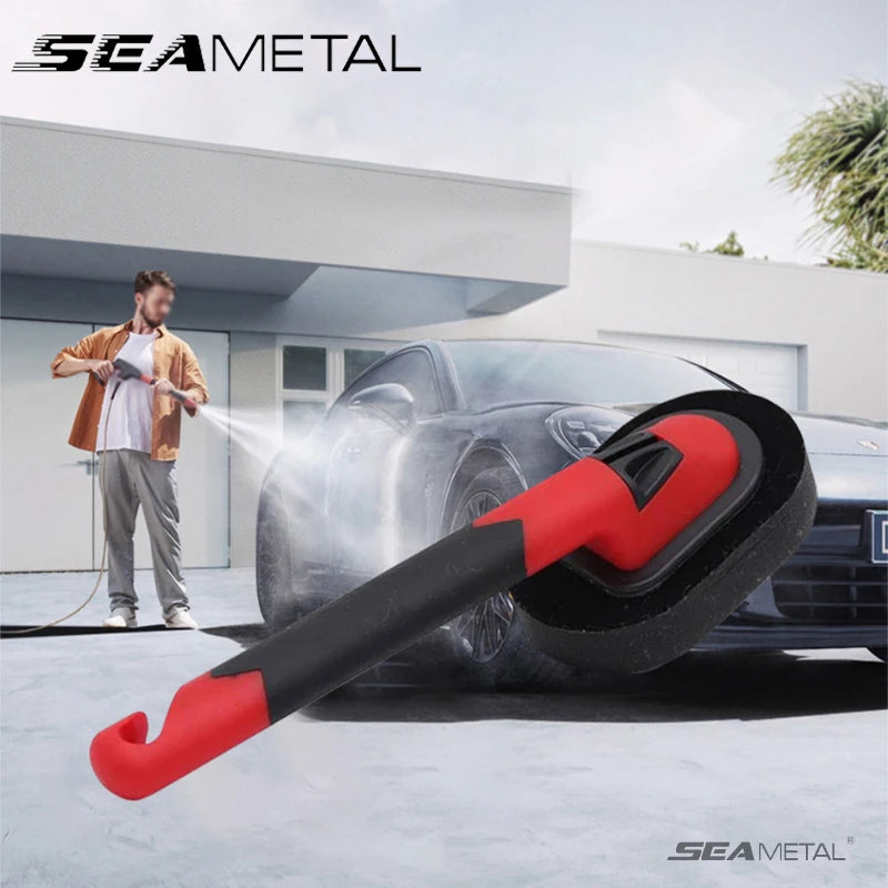 SEAMETAL Car Tires Waxing Polishing Sponge With Handle Car Tire Tyre Wheel Rim Trim Contour Detailing Dressing Shine Pad Sponges