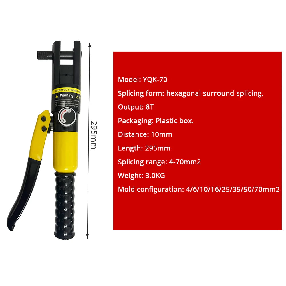 Hand Operated  Hydraulic Wire Crimping Tool Battery Cable Lug Terminal Crimper With 8 Pairs of Dies, 4-70mm² Crimping Tool