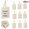10pcs/lot Custom Logo 10oz Canvas Shoulder Bags Beige/Black/White Eco-Friendly Shopping Bag Personalize Large Capacity Handbags