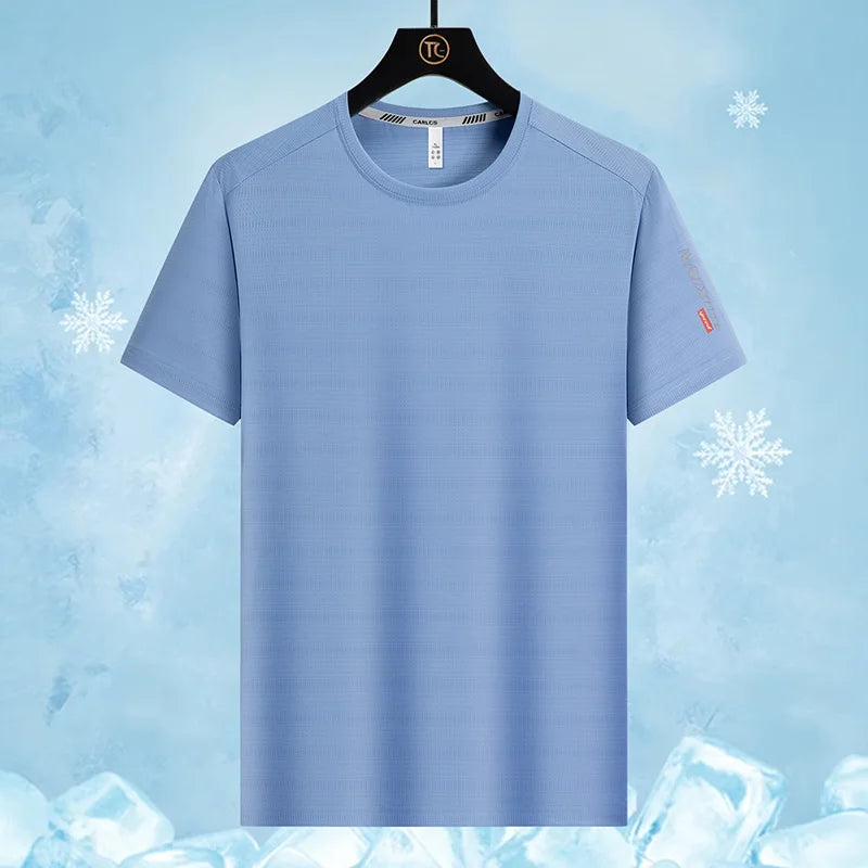Summer Outdoor Mountaineering Hiking Sweat Absorbing Quick Drying Ice Silk T-shirt Fashion Trend Round Neck Short Sleeve T-shirt